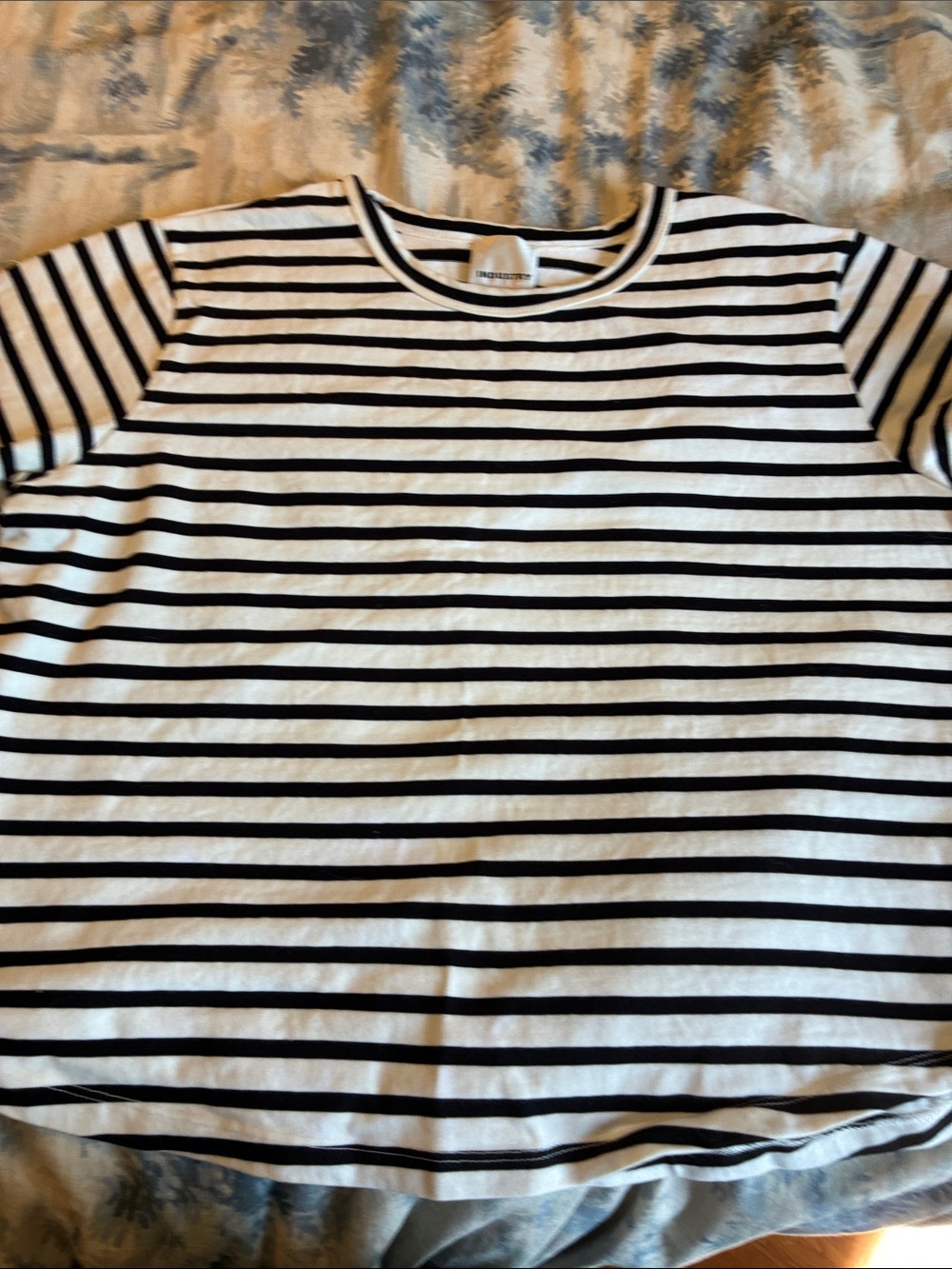 Women's Black & White Striped Short Sleeve Tee - Classic Crew- 100% Cotton